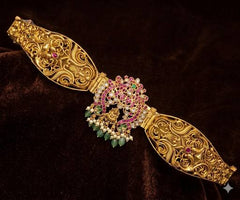 Designer Waist Belt With Lakshmi Devi And Pota Stones - WB0043