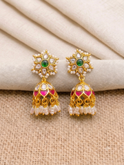 Jadau Kundan Earring With Rice Pearls- KE00329