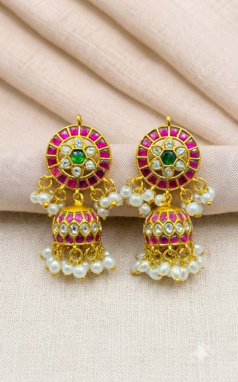 Jadau Bottu Jhumki With Back Screw - KE00564