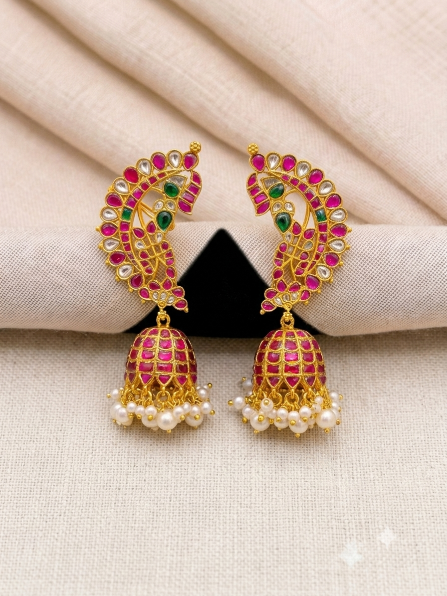 Beautiful Multi colour Ear Cuff with Jhumki in Kundan -KE00492
