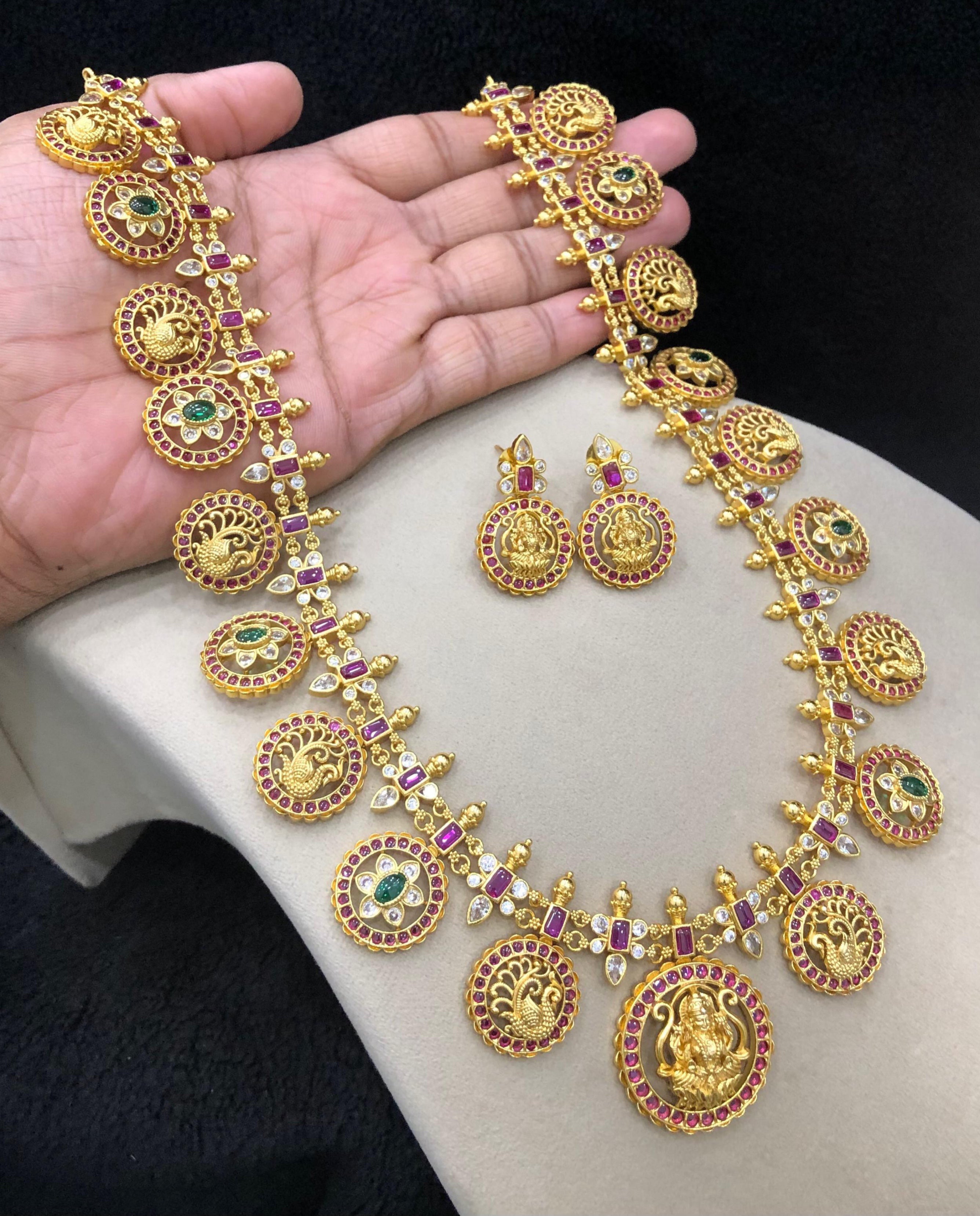 Elegant Peacock and Lakshmi Bottu Mala Haram In Nakshi - NH00374