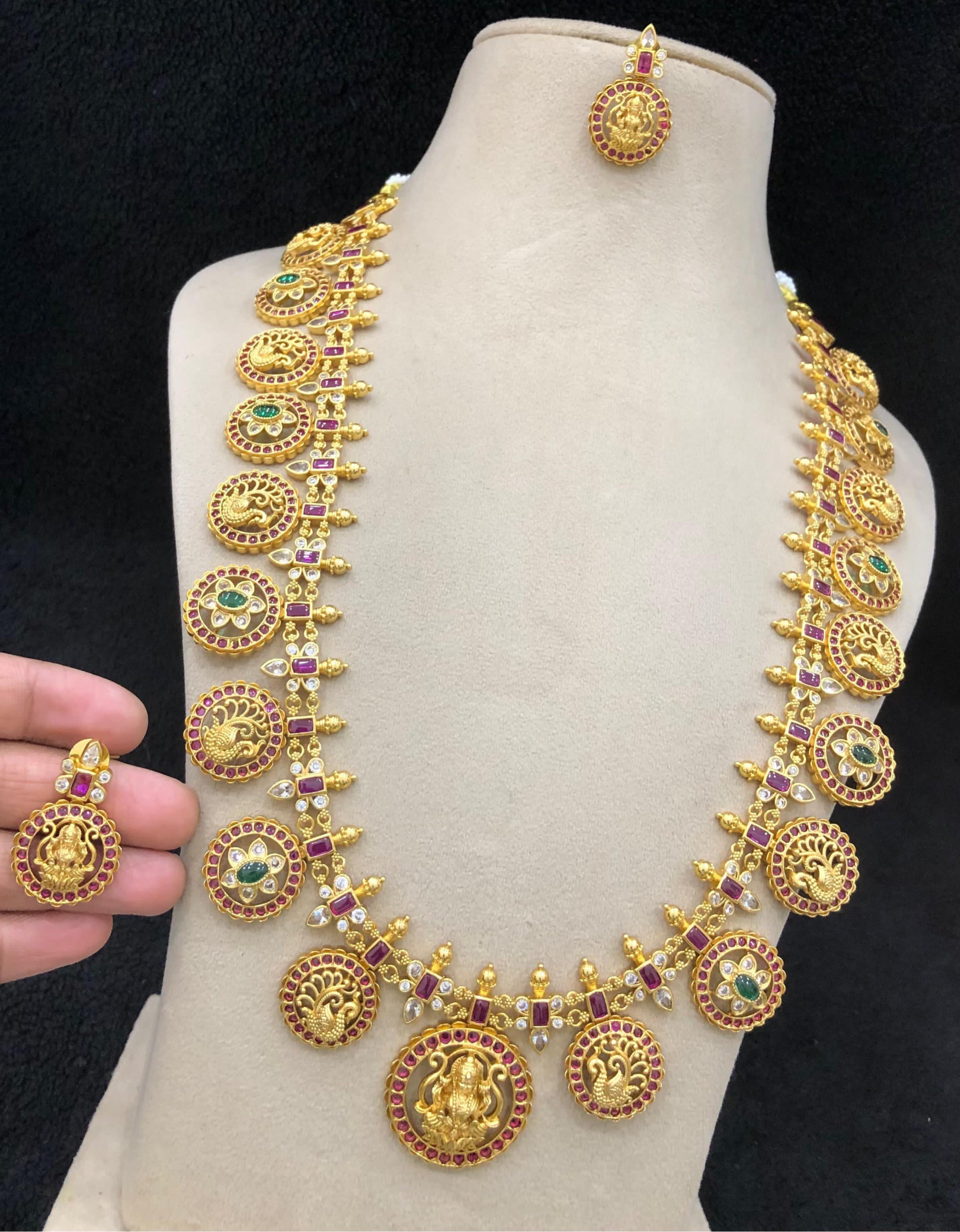 Elegant Peacock and Lakshmi Bottu Mala Haram In Nakshi - NH00374