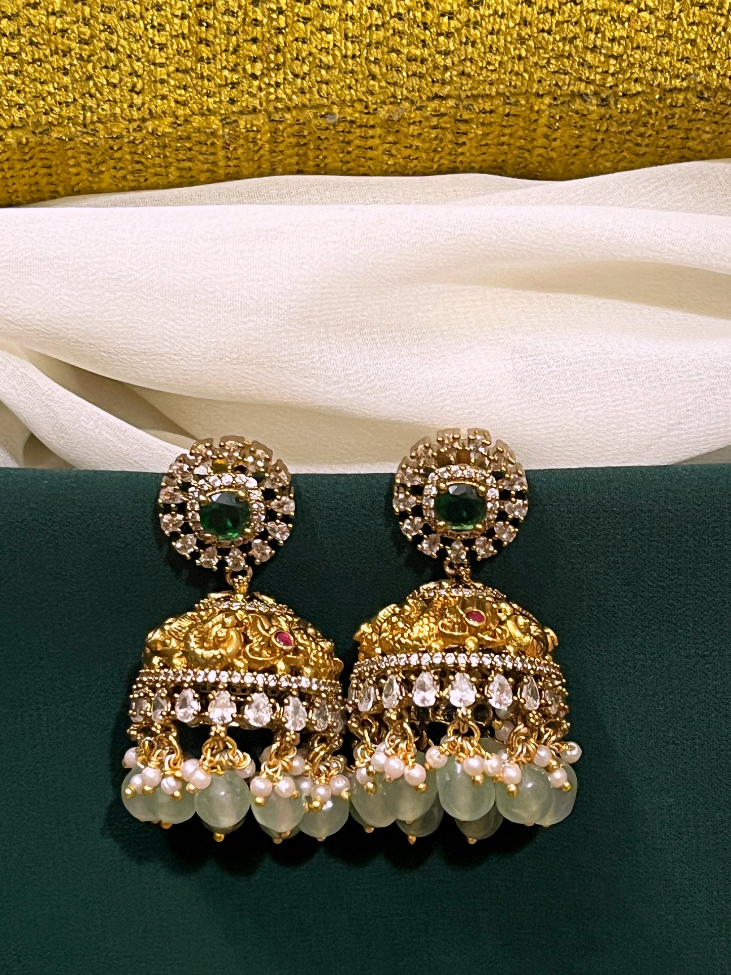 Victorian jhumkis with mint beads - VE022