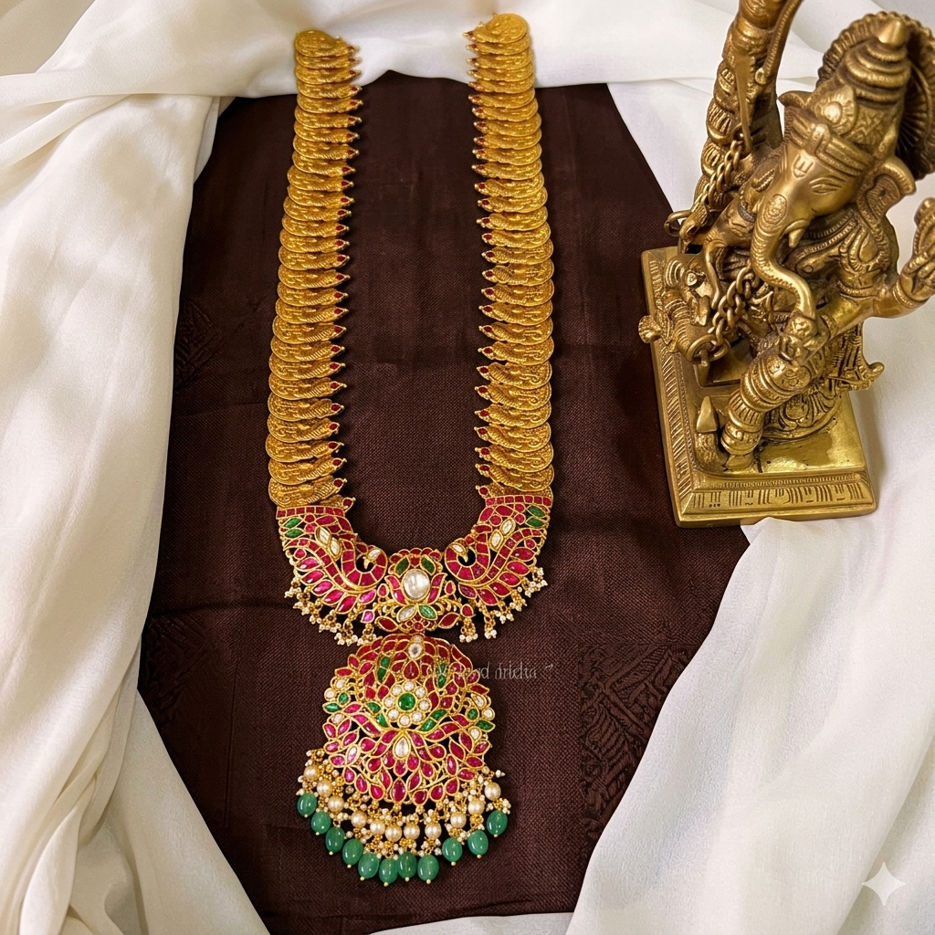 Rani Haram Pendant in Multi Stone Kundan Pendant with Kaasu Haram in Kundan - KH00335