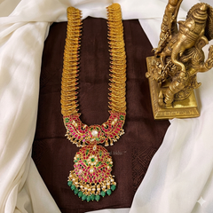 Rani Haram Pendant in Multi Stone Kundan Pendant with Kaasu Haram in Kundan - KH00335