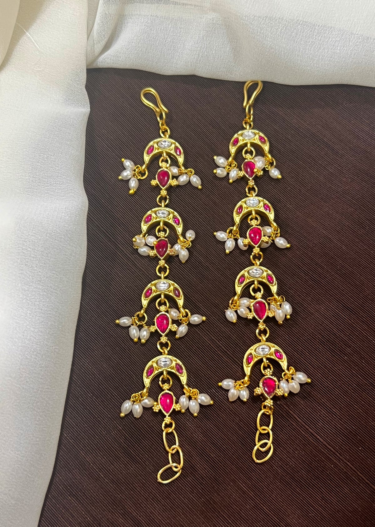 Moon Shape Kundan Matilu with Ruby and pearl - MT0011