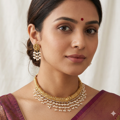 Antic Kante with Rice Pearl Nakshi Necklace with Earring - NN0099
