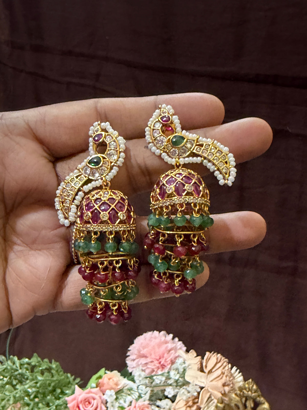 Peacock Jhumki In Nakshi - NE00431