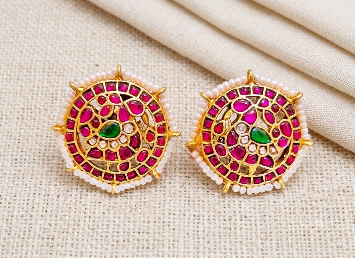 Ruby with Pearl Peacock in Kundan - KE00372