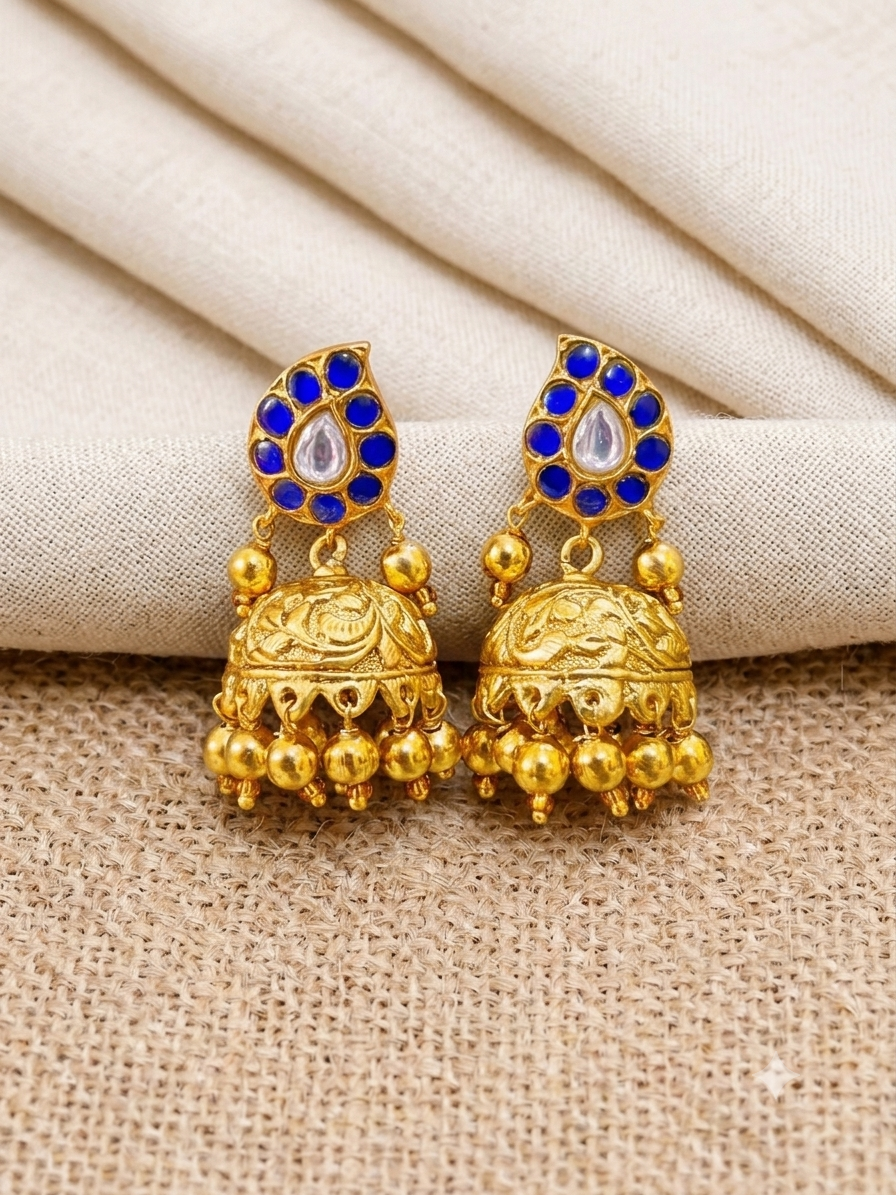 Mango in blue stone Jimikki in Kundan - KE00157