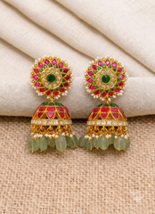 Pearl Flower in Multi Colour Jhumki in Kundan - KE00550