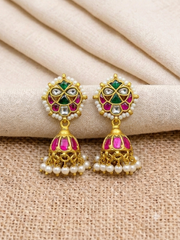 Jadau Stone Cute Small Jhumki With Back Screw - KE0077