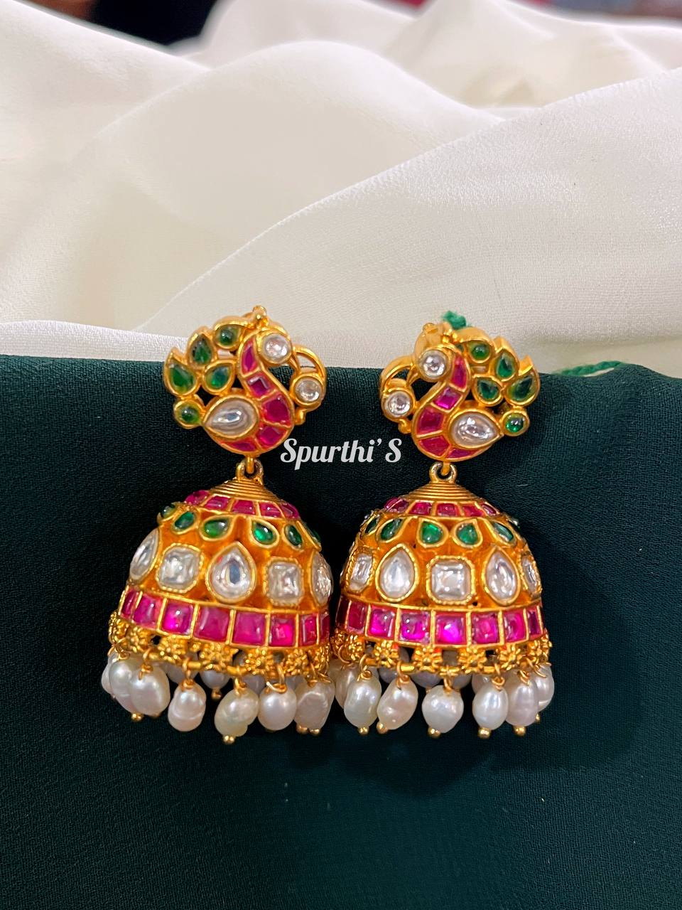 Swan Style Jadau Kundan Push Back Earrings - KE0001