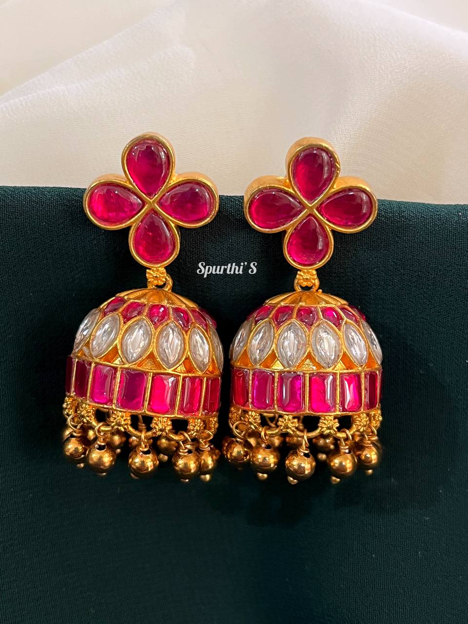 Jadau Kundan Screw Back jhumkis with Kempu stud  - KE0004