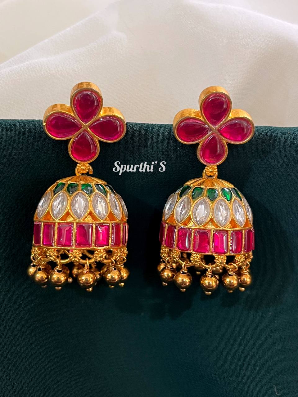 Jadau Kundan Screw Back jhumkis with Kempu stud - KE0006