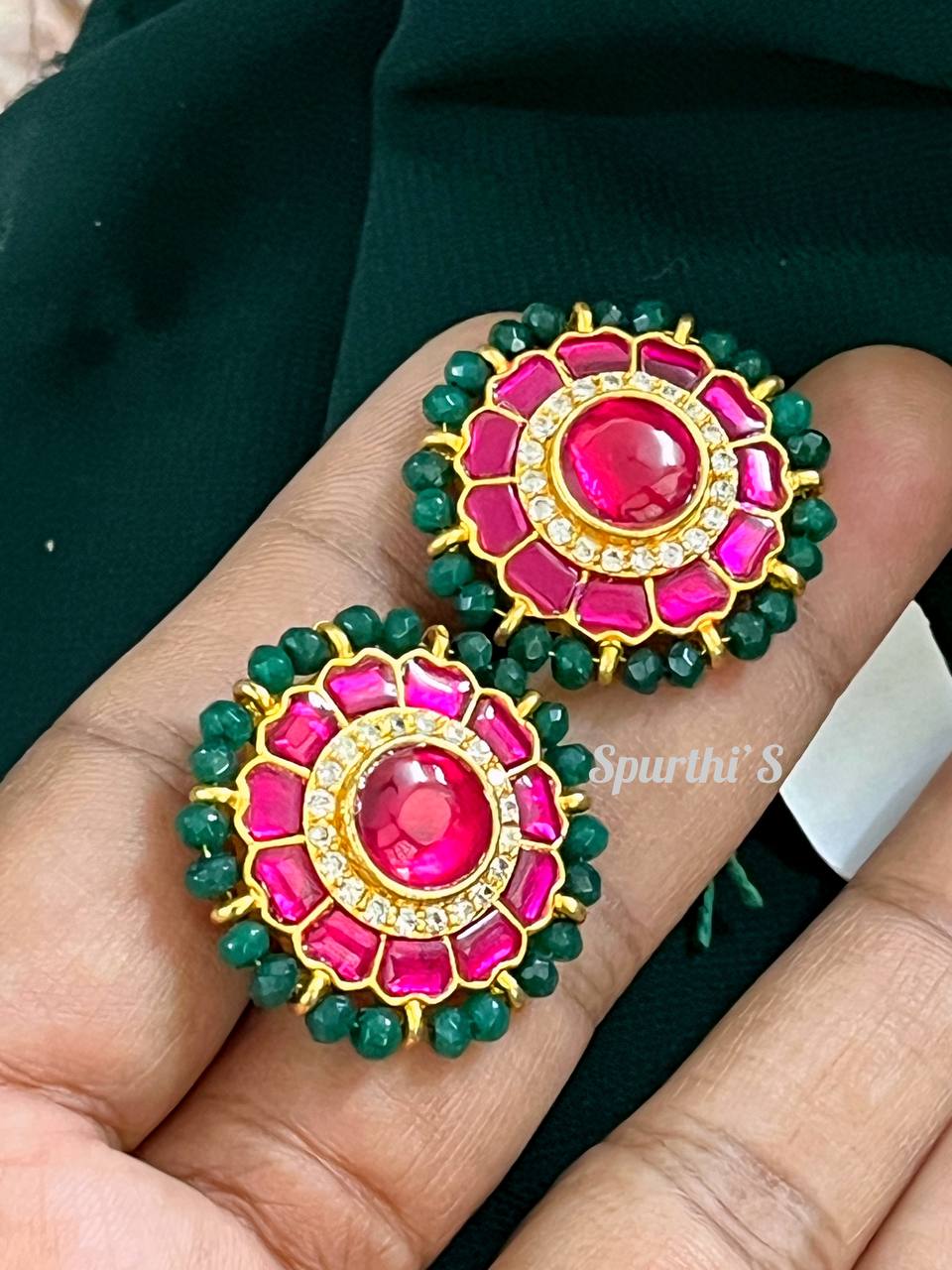 Circular Jadau Kundan screw Back Earrings  - KE0008