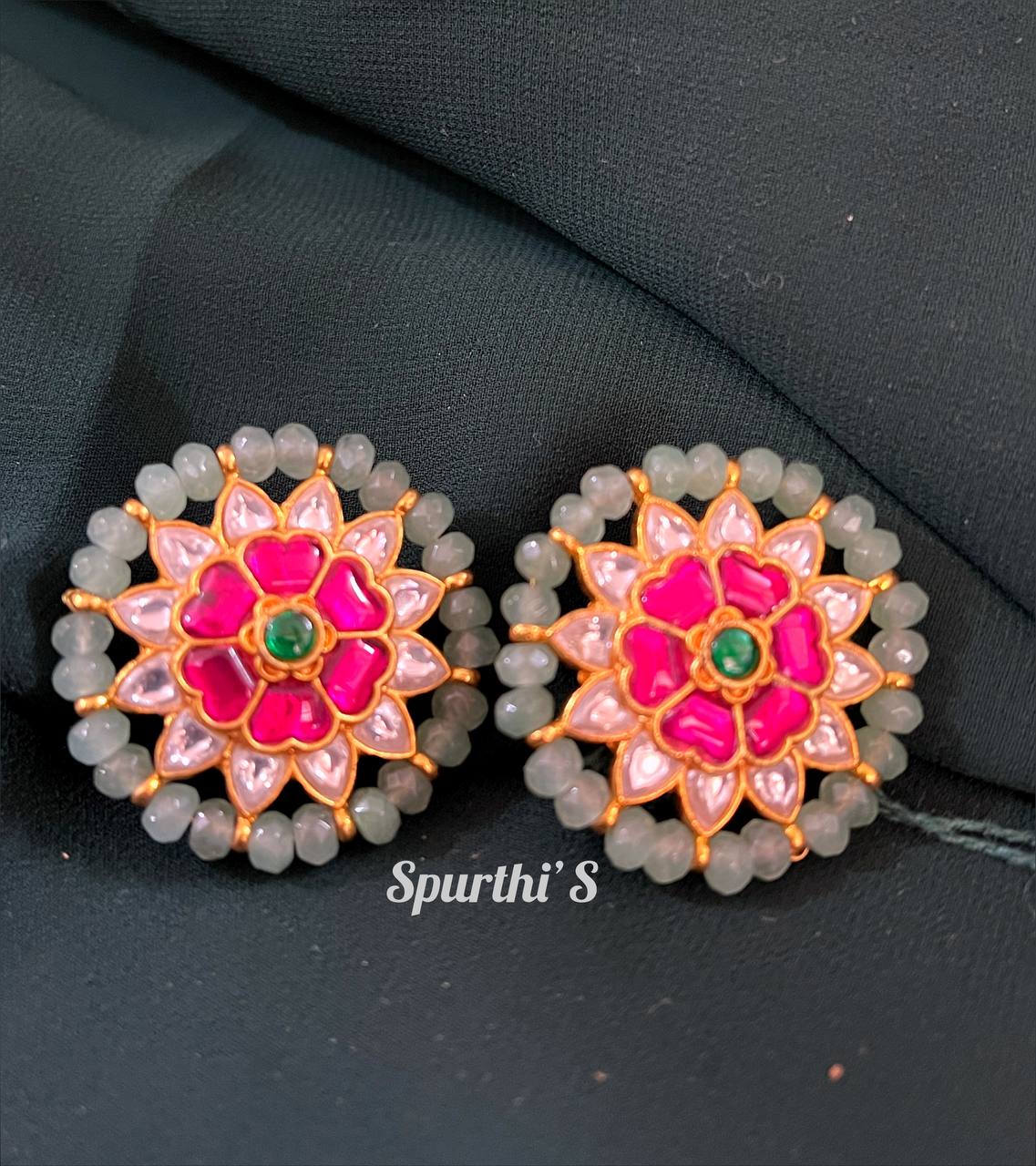 Circular Jadau Kundan screw Back Earrings - KE0010