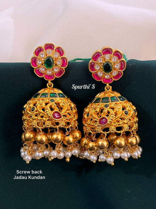 Jadau Kundan ScrewBack Jhumkis - KE0018