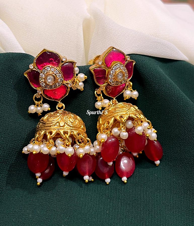 Elegant Red Jhumki - KE0021