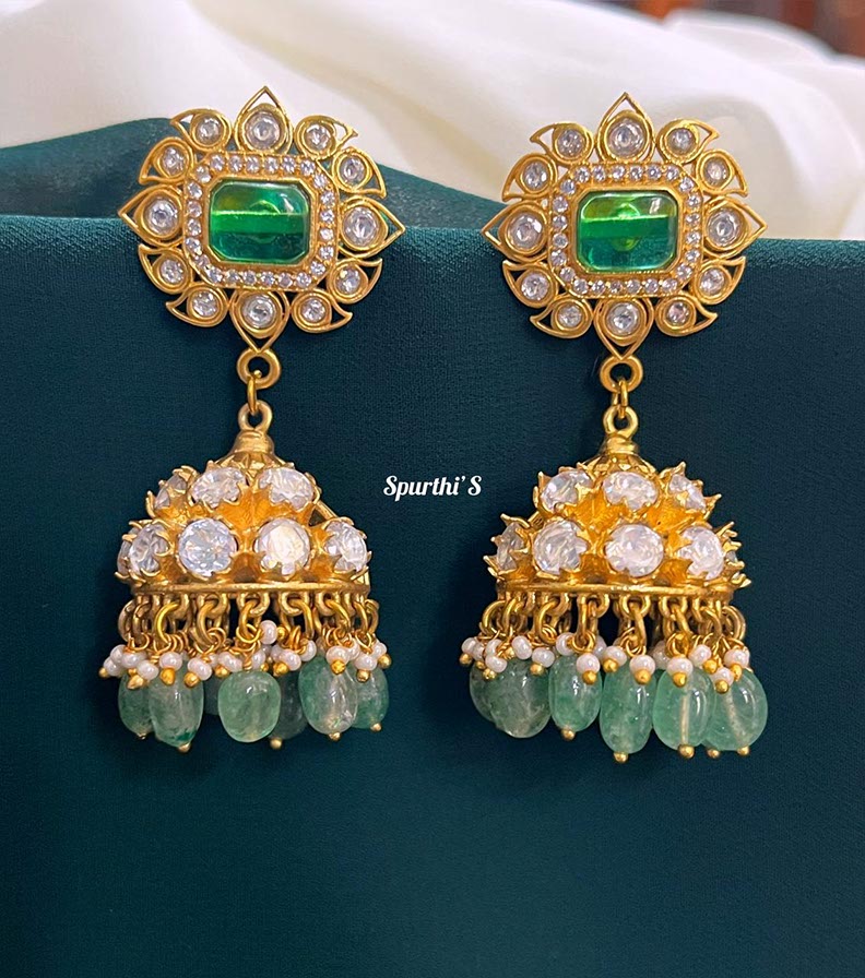 Small Green Kundan Earrings - KE0034