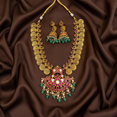 Jadau Pendant With Kaasu Necklace - KN00645