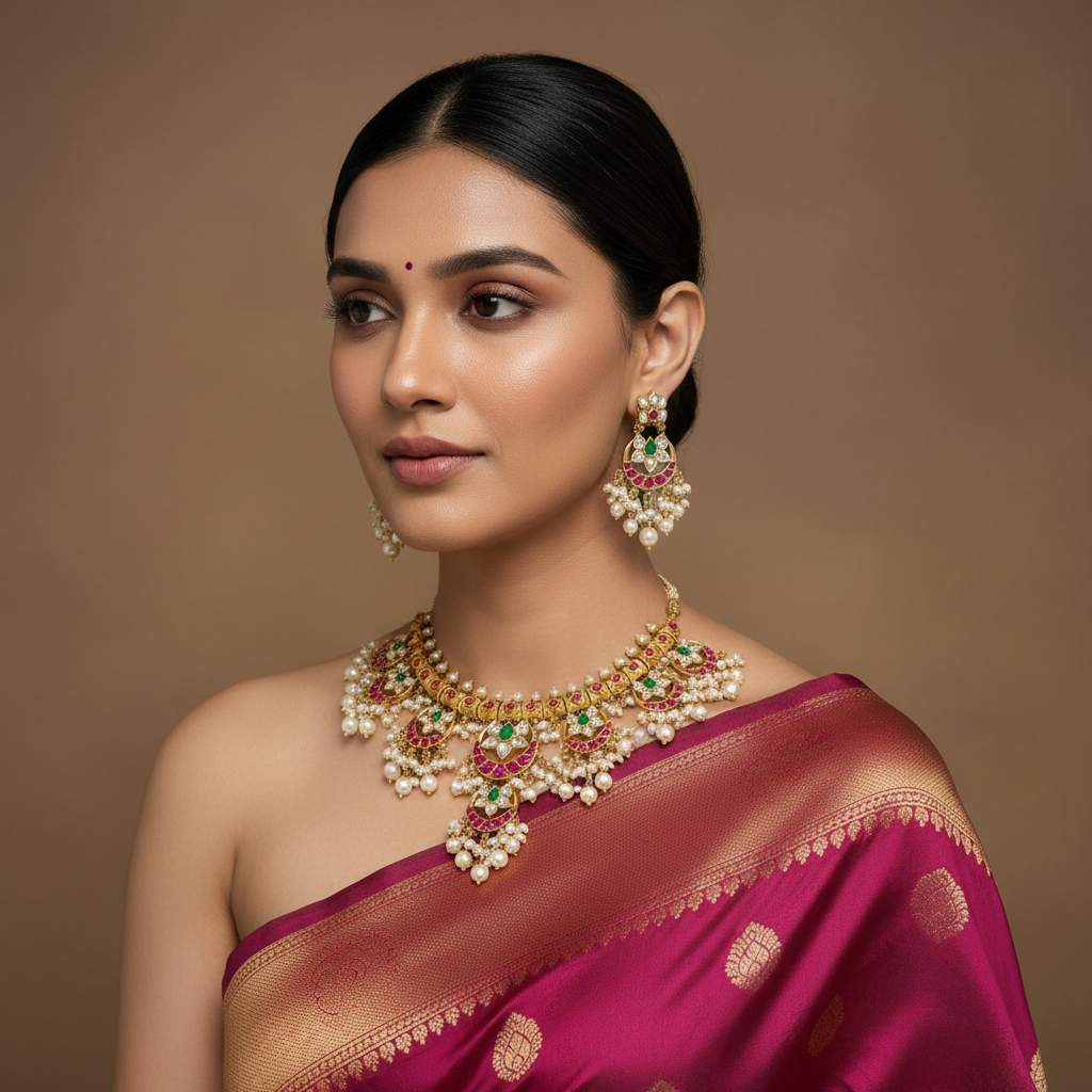 Jadau Guttipudalu Short necklace - KN00646