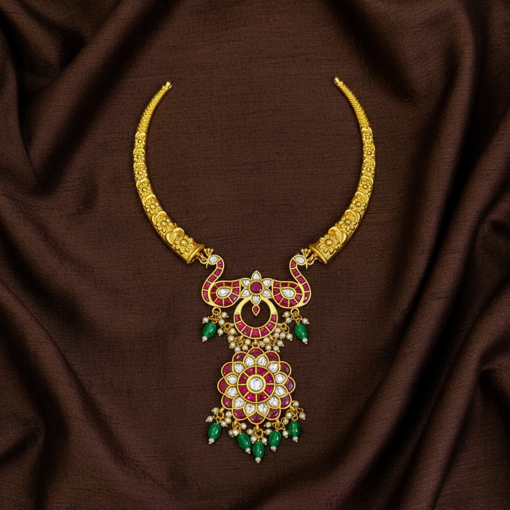 Jadau Kante With Double Step Pendant - KN00651