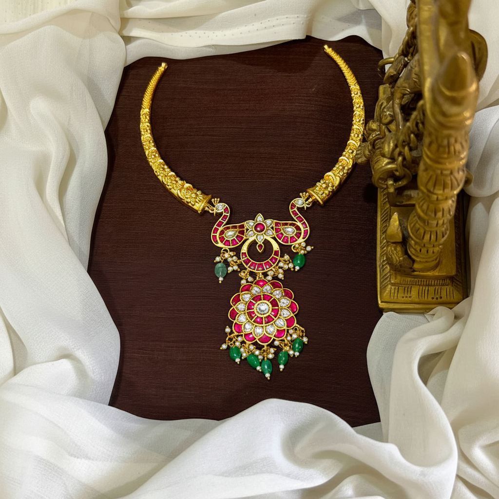 Jadau Kante With Double Step Pendant - KN00651