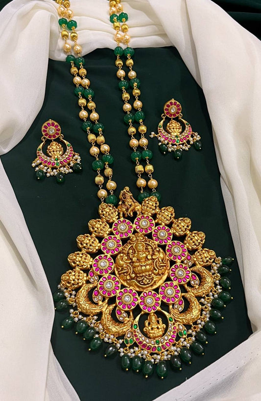 Emerald Kundan Long Lakshmi Haram - HJ0062