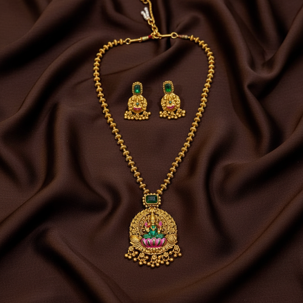 Meenakari Painted Lakshmi Pendant With Balls Chian - NH00436