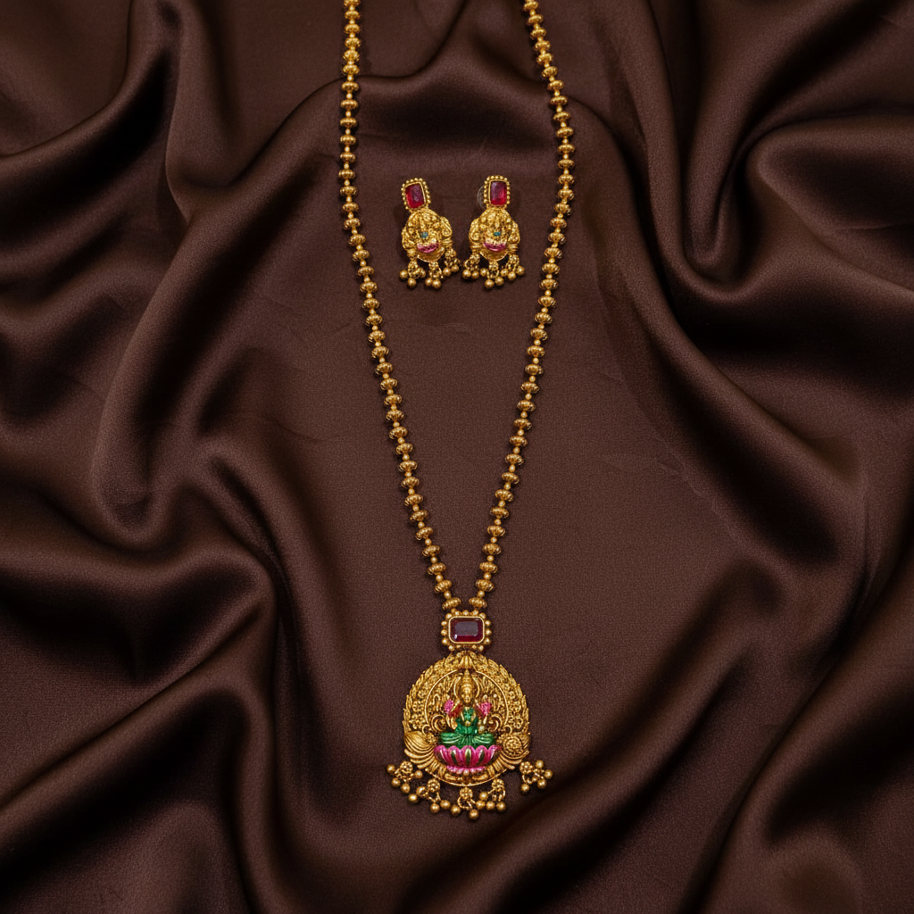 Meenakari Painted Lakshmi Pendant With Balls Chian - NH00436