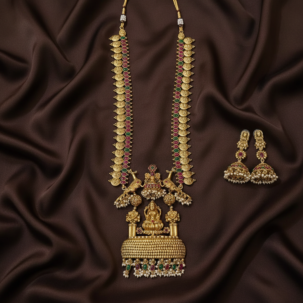 Lakshmi Kaasu With Peacock Lakshmi Pendant - NH00438
