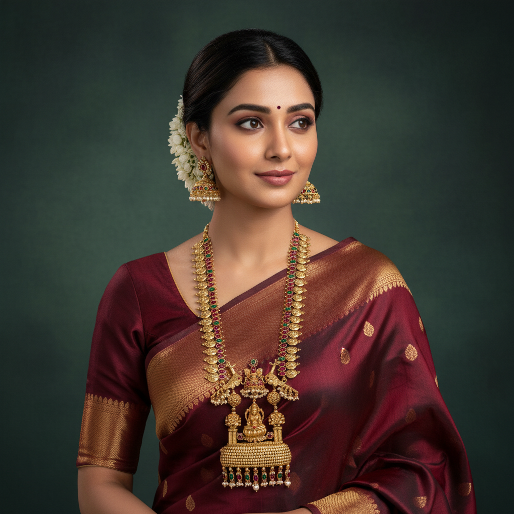 Lakshmi Kaasu With Peacock Lakshmi Pendant - NH00438