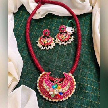 Red Thread Kundan Necklace with Earrings - KN016