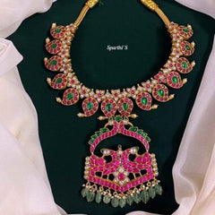 Peacock Pendant Mango Kundan Necklace - NK0017