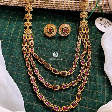 Kempu Silver Replica Necklace with Earrings - NN0020