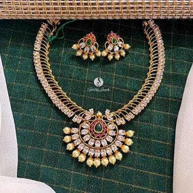 White Jadau Kundan Necklace with Earrings - NN0023