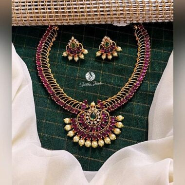 Red Jadau Kundan Necklace with Earrings - NN0024