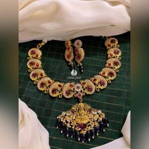 Purple Color Laxmi Pendant with Earrings - NN0041