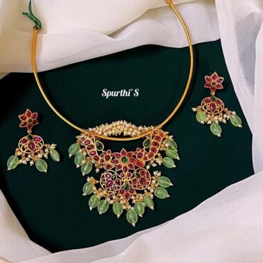 Green Nakshi Necklace with Earrings - NN0051