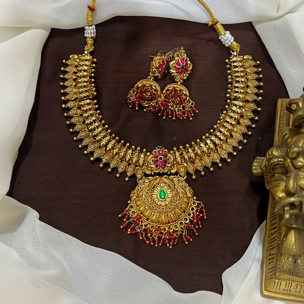 Beautiful Antique Finish Kempu Necklace - NN00892