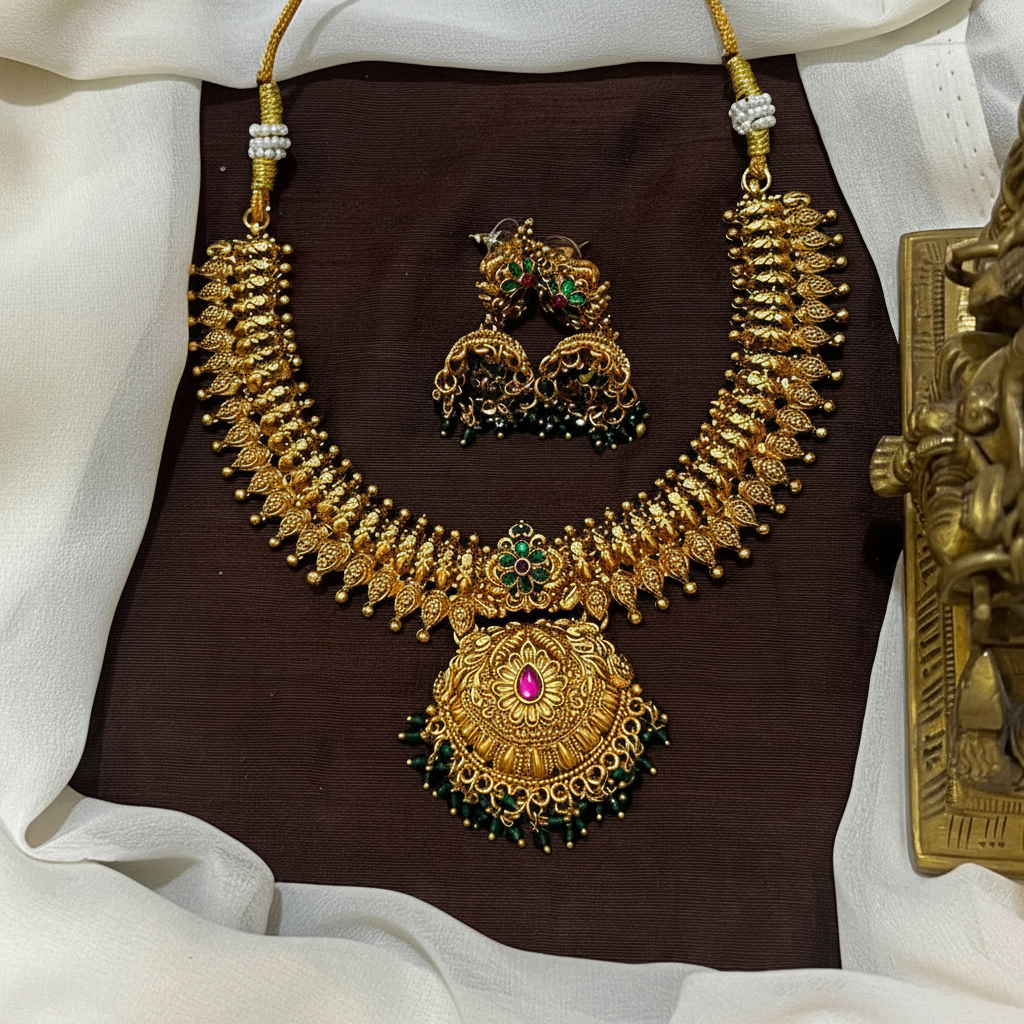Beautiful Antique Finish Kempu Necklace - NN00892