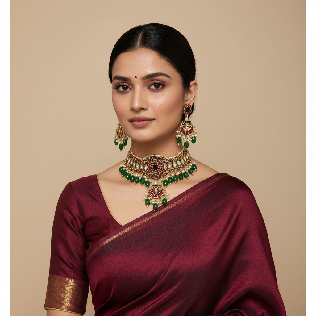 Kempu Choker With Drop Down pendant - NN00897