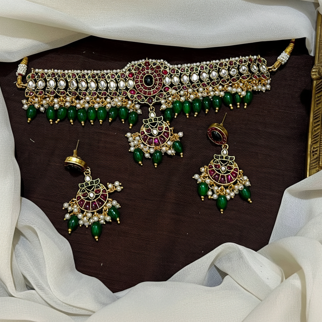 Kempu Choker With Drop Down pendant - NN00897
