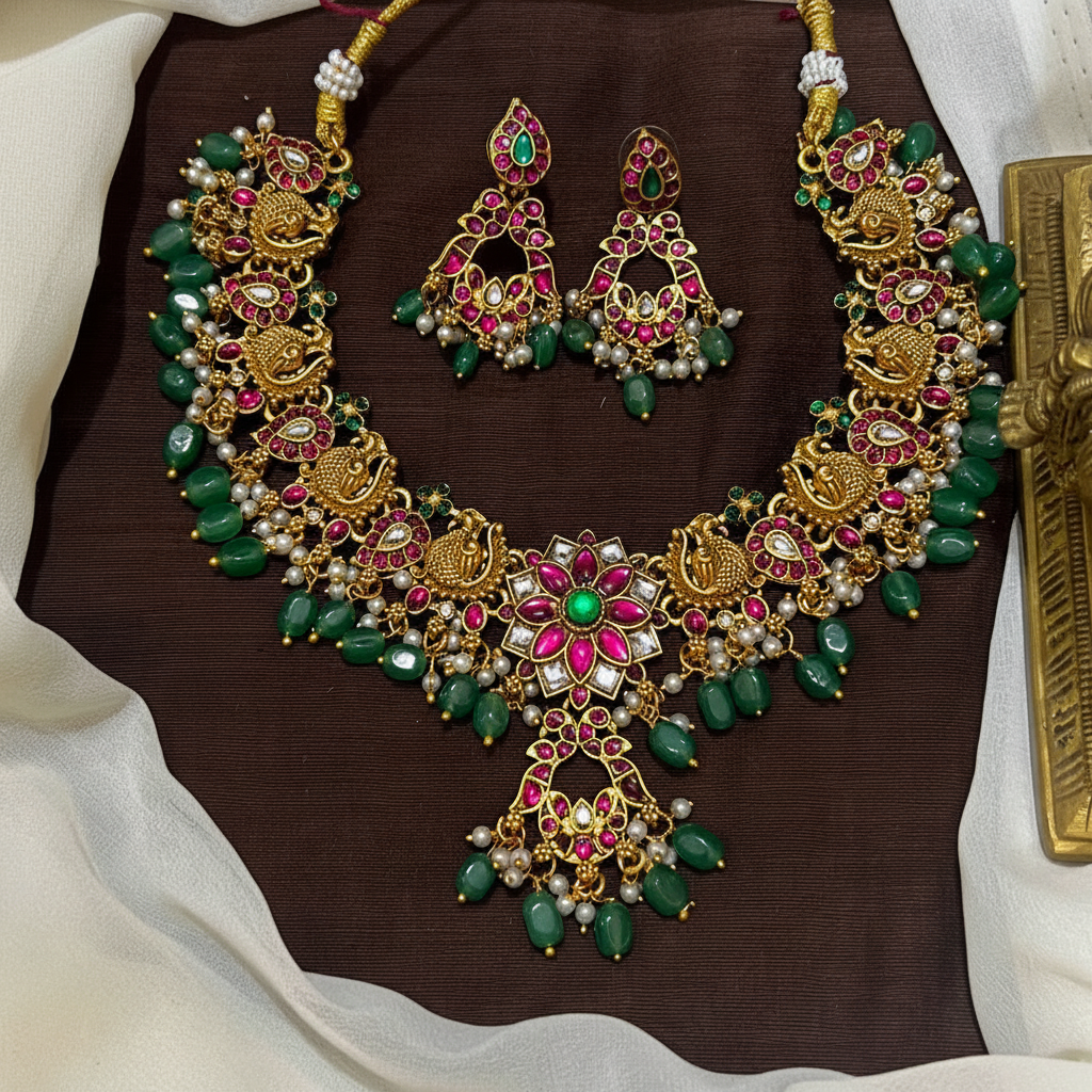 Pota Stone Traditional Peacocok Necklace - NN00900