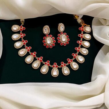 Red Color Victorian Necklace with Earrings - NV0016