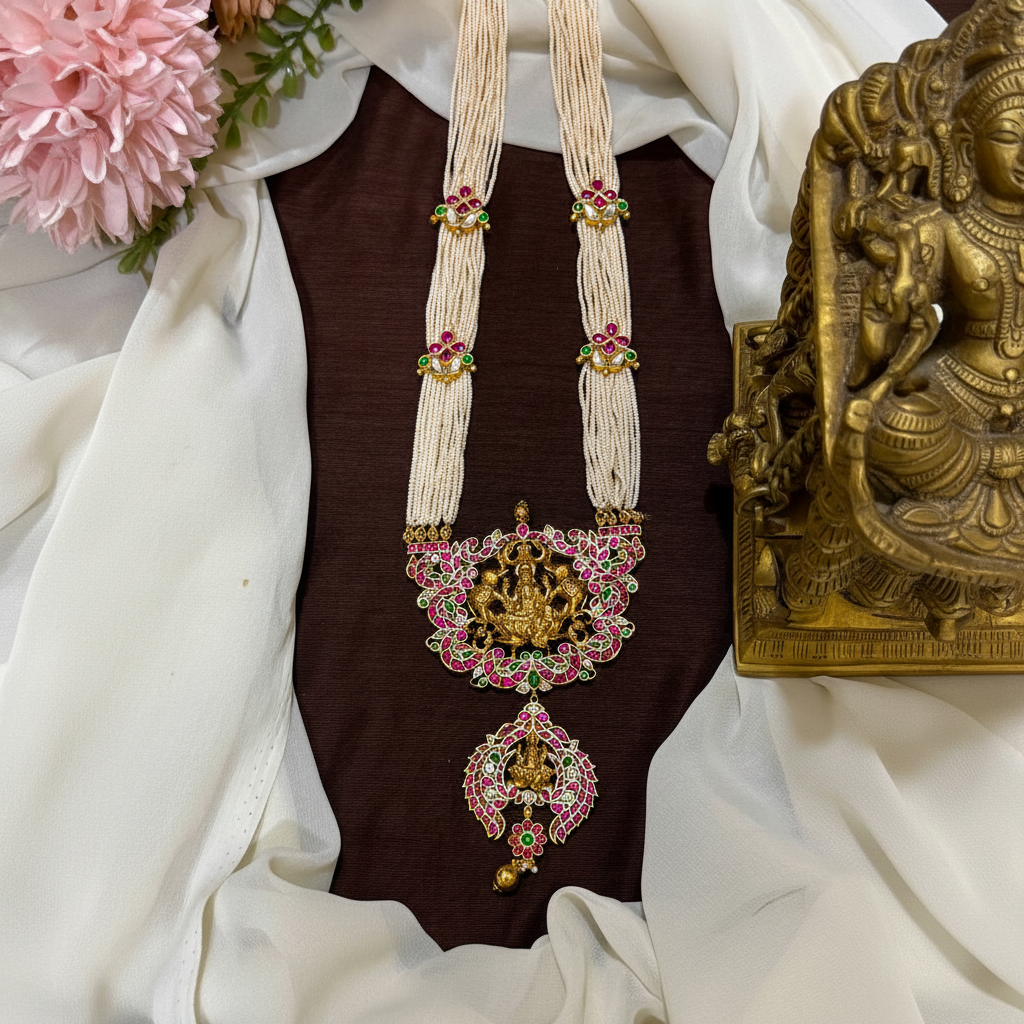 Pearl Lakshmi Jadau Pendant Haram - PB00582