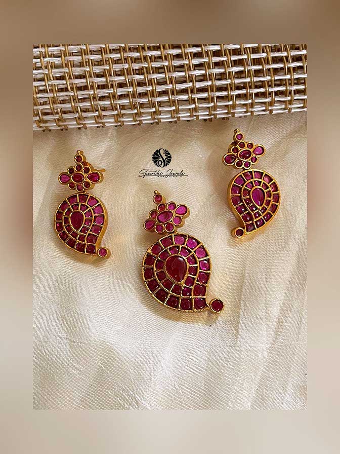 Ruby Color Mango Pendant with Earrings - PN0005