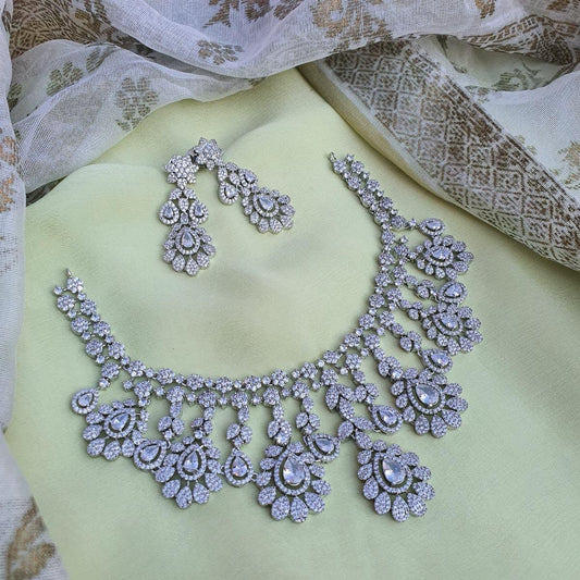 White Flower Drop Daimond Necklace - DN0005