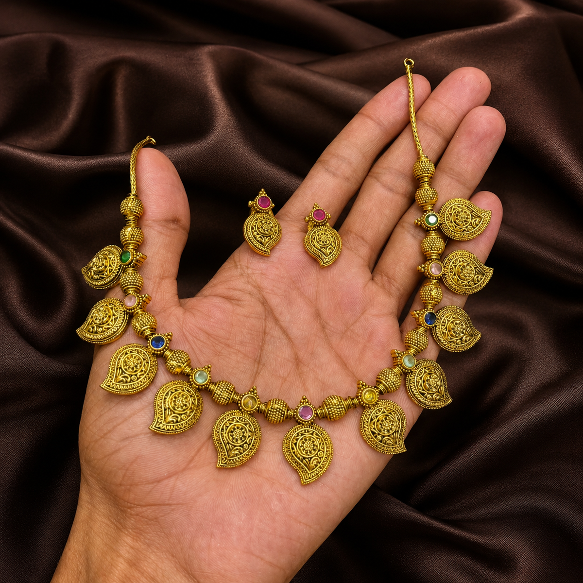 Nakshi Navaratna Mango Nacklace - NN00869